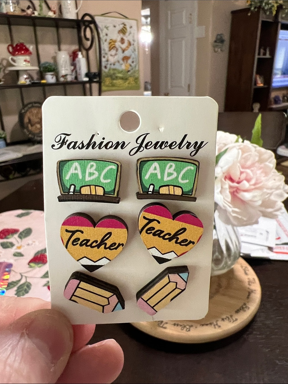 New Fashion Jewelry Teacher Earring Set - Green, Pink, Yellow